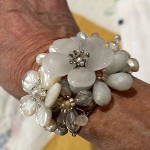 Shell, bead & wire cuff bracelet- ADJUSTABLE
